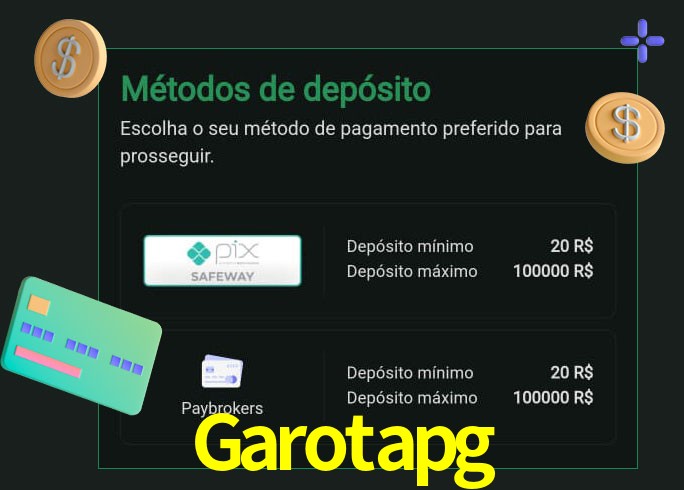 O cassino Garotapg oferece uma grande variedade de métodos de pagamento